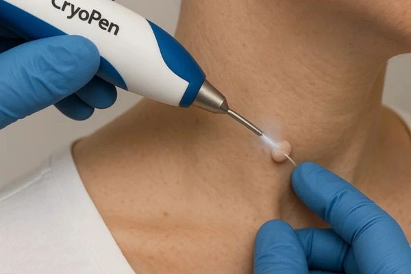 Person receiving cryotherapy Wood Green for skin tag removal