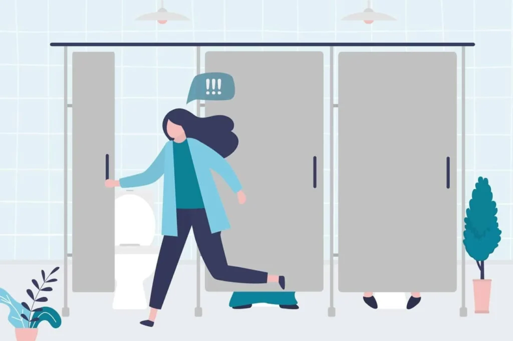 graphic of Urine incontinence Wood Green woman running to the toilet.