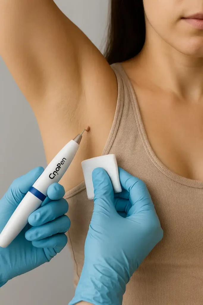 woman having cryopen to remove underarm skin tags Wood Green