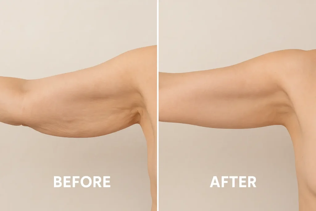 Picture of LA LIPO Wood Green before and after results of skin tightening treatment on the upper arms.
